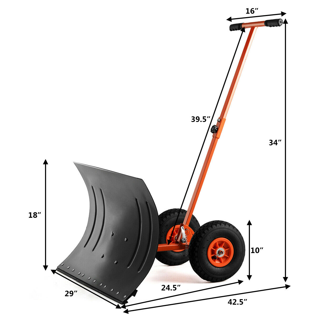 Heavy Duty Rolling Snow Pusher/Shovel Lawn Plough with Wheels Adjustable Handle